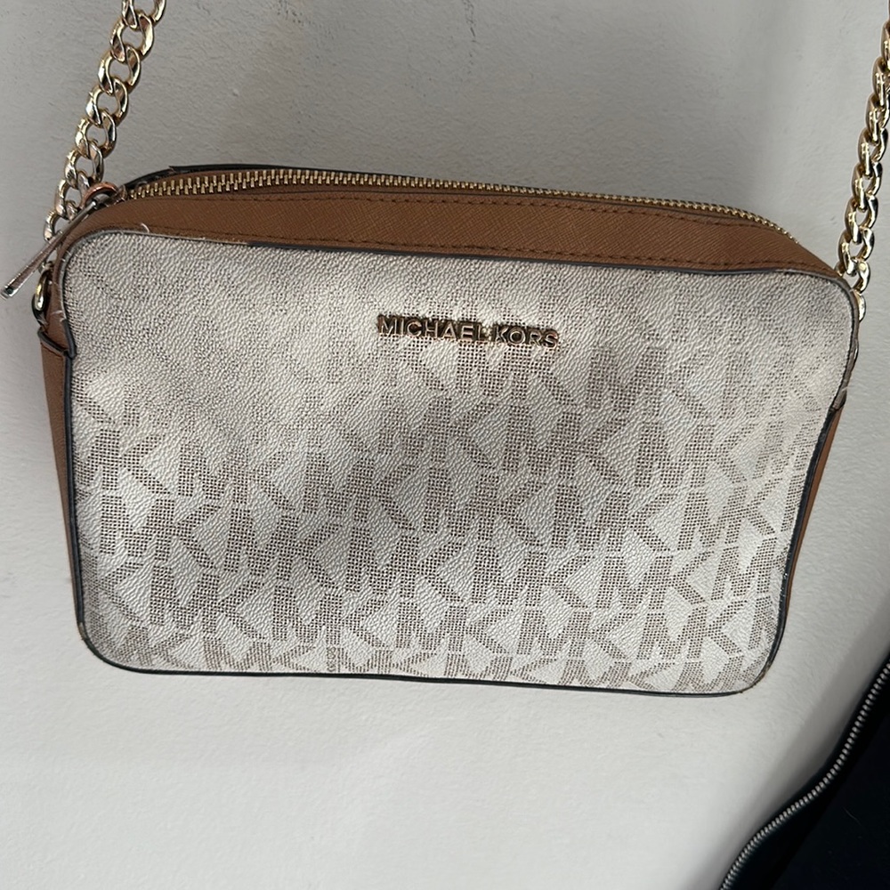 Michael Kors tan & white satchel